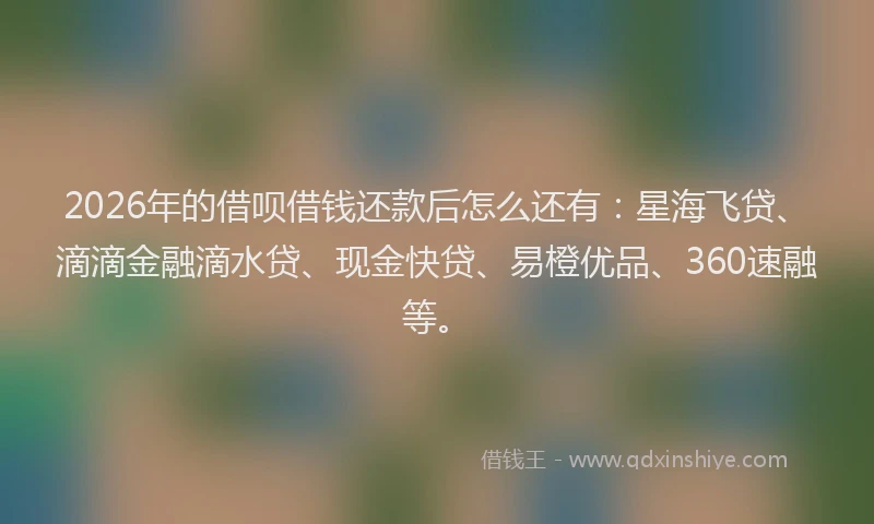 2026年的借呗借钱还款后怎么还有:星海飞贷、滴滴金融滴水贷、现金快贷、易橙优品、360速融等。