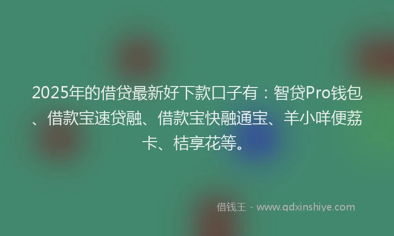 2025年的借贷最新好下款口子有：智贷Pro钱包、借款宝速贷融、借款宝快融通宝、羊小咩便荔卡、桔享花等。