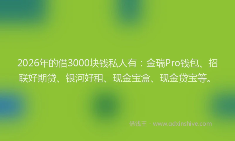 2026年的借3000块钱私人有:金瑞Pro钱包、招联好期贷、银河好租、现金宝盒、现金贷宝等。