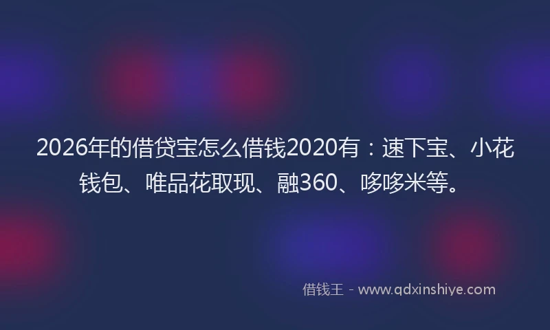 2026年的借贷宝怎么借钱2020有：速下宝、小花钱包、唯品花取现、融360、哆哆米等。