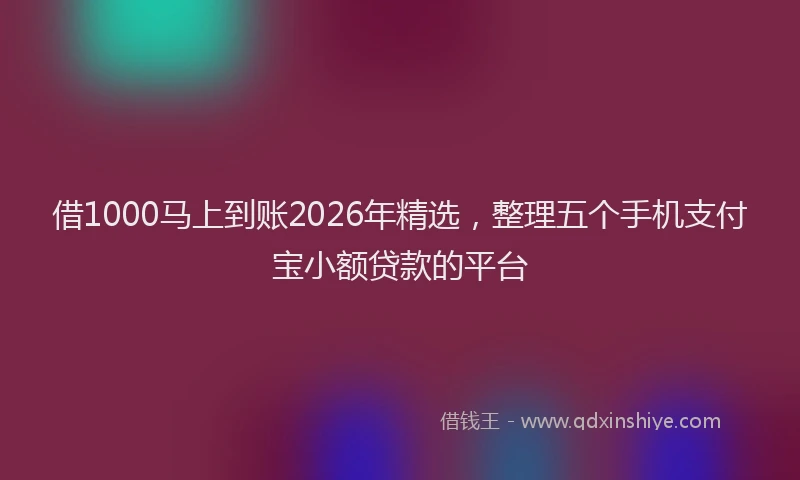 借1000马上到账2026年精选，整理五个手机支付宝小额贷款的平台