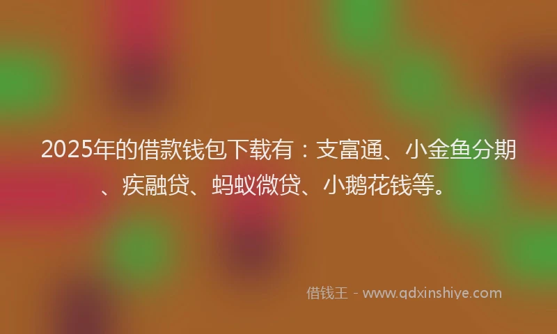 2025年的借款钱包下载有：支富通、小金鱼分期、疾融贷、蚂蚁微贷、小鹅花钱等。