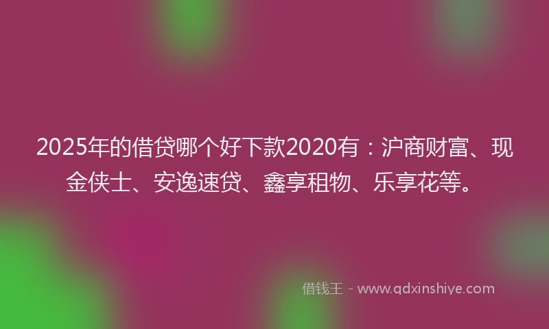 2025年的借贷哪个好下款2020有：沪商财富、现金侠士、安逸速贷、鑫享租物、乐享花等。