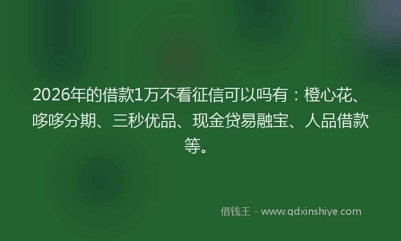 2026年的借款1万不看征信可以吗有:橙心花、哆哆分期、三秒优品、现金贷易融宝、人品借款等。