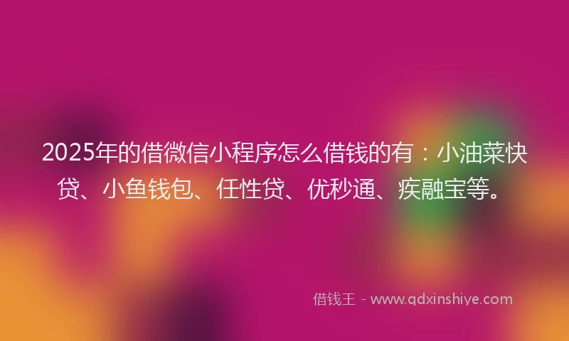 2025年的借微信小程序怎么借钱的有：小油菜快贷、小鱼钱包、任性贷、优秒通、疾融宝等。