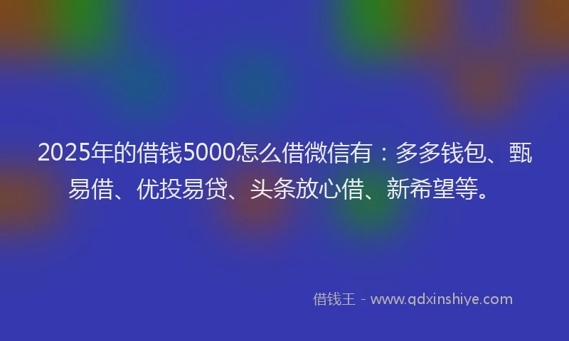2025年的借钱5000怎么借微信有：多多钱包、甄易借、优投易贷、头条放心借、新希望等。