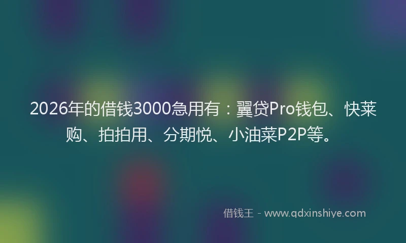 2026年的借钱3000急用有：翼贷Pro钱包、快莱购、拍拍用、分期悦、小油菜P2P等。