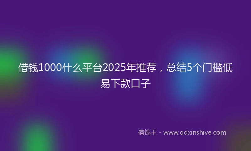 借钱1000什么平台2025年推荐，总结5个门槛低易下款口子