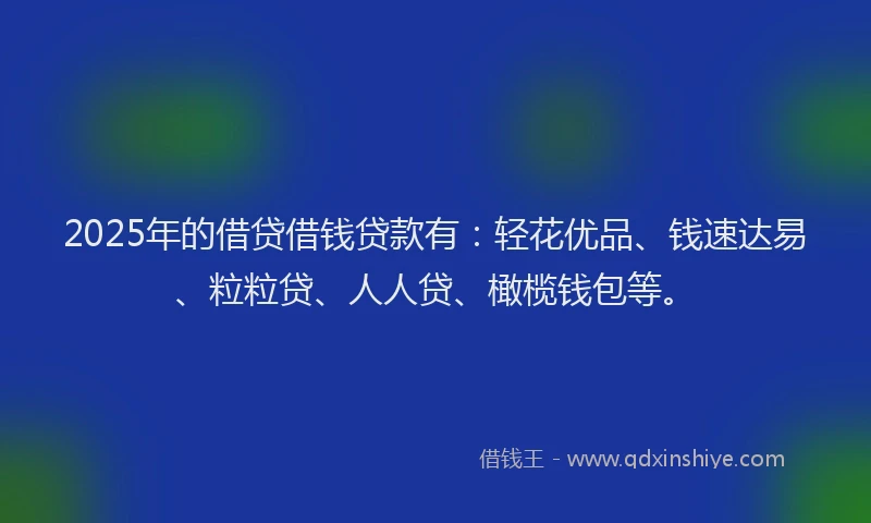 2025年的借贷借钱贷款有:轻花优品、钱速达易、粒粒贷、人人贷、橄榄钱包等。