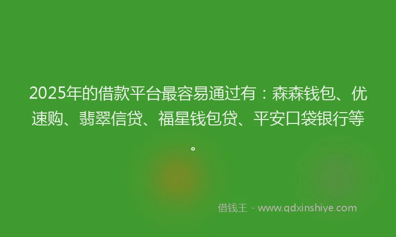 2025年的借款平台最容易通过有：森森钱包、优速购、翡翠信贷、福星钱包贷、平安口袋银行等。