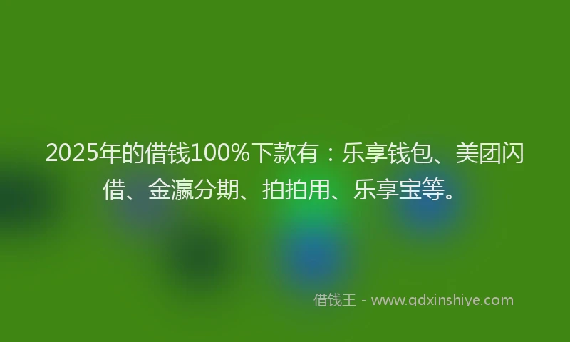 2025年的借钱100%下款有：乐享钱包、美团闪借、金瀛分期、拍拍用、乐享宝等。