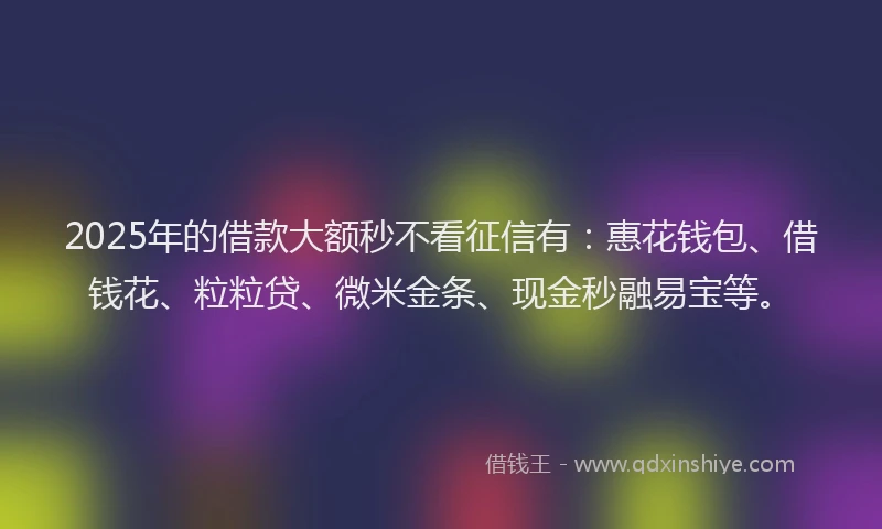 2025年的借款大额秒不看征信有：惠花钱包、借钱花、粒粒贷、微米金条、现金秒融易宝等。