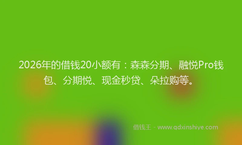 2026年的借钱20小额有：森森分期、融悦Pro钱包、分期悦、现金秒贷、朵拉购等。