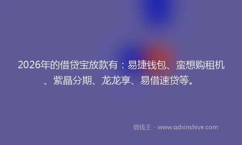 2026年的借贷宝放款有：易捷钱包、蛮想购租机、紫晶分期、龙龙享、易借速贷等。