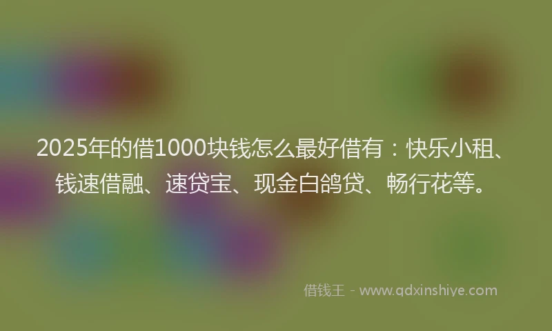 2025年的借1000块钱怎么最好借有:快乐小租、钱速借融、速贷宝、现金白鸽贷、畅行花等。