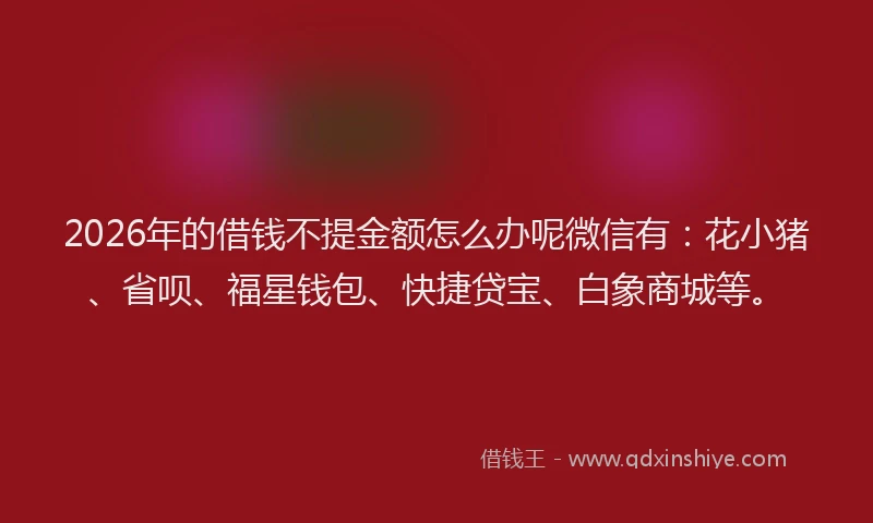2026年的借钱不提金额怎么办呢微信有：花小猪、省呗、福星钱包、快捷贷宝、白象商城等。