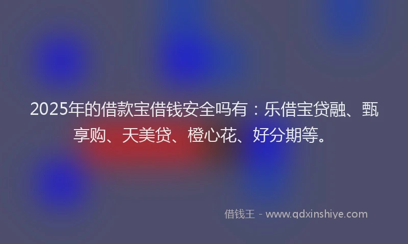 2025年的借款宝借钱安全吗有：乐借宝贷融、甄享购、天美贷、橙心花、好分期等。