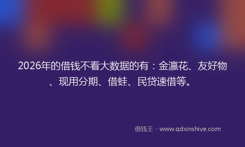 2026年的借钱不看大数据的有：金瀛花、友好物、现用分期、借蛙、民贷速借等。