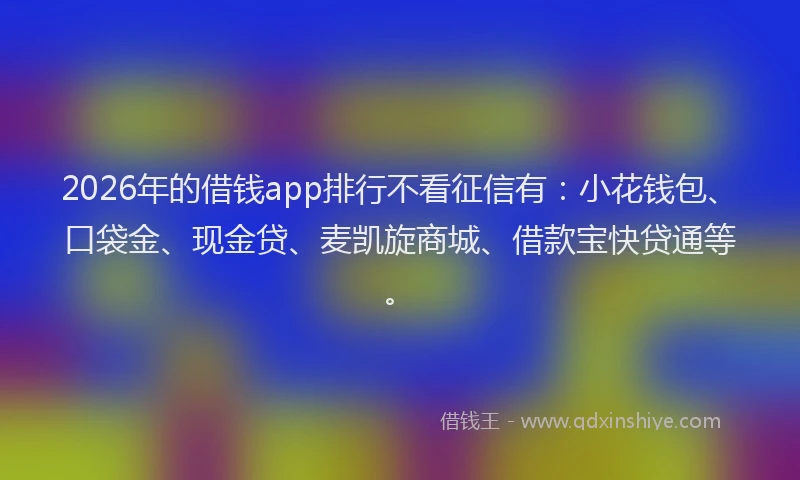 2026年的借钱app排行不看征信有：小花钱包、口袋金、现金贷、麦凯旋商城、借款宝快贷通等。