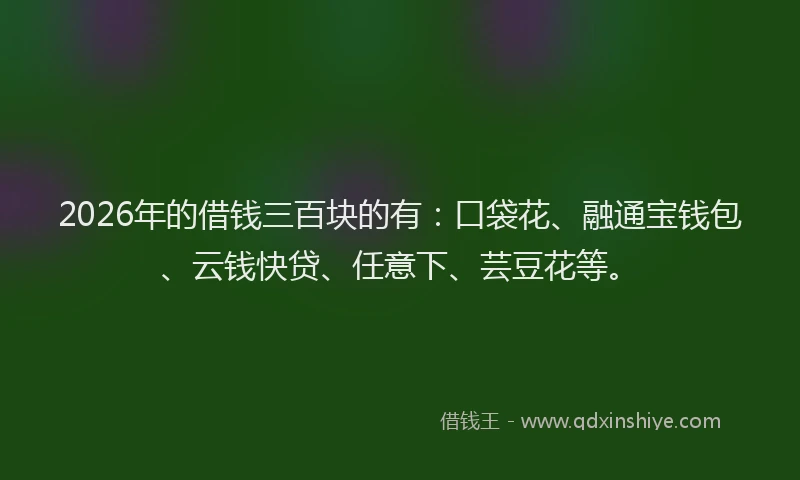 2026年的借钱三百块的有：口袋花、融通宝钱包、云钱快贷、任意下、芸豆花等。
