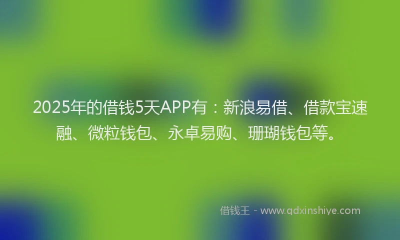 2025年的借钱5天APP有：新浪易借、借款宝速融、微粒钱包、永卓易购、珊瑚钱包等。