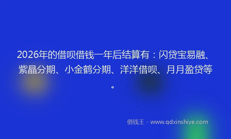 2026年的借呗借钱一年后结算有：闪贷宝易融、紫晶分期、小金鹤分期、洋洋借呗、月月盈贷等。