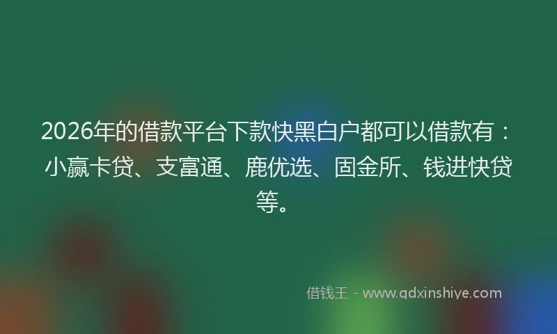 2026年的借款平台下款快黑白户都可以借款有：小赢卡贷、支富通、鹿优选、固金所、钱进快贷等。