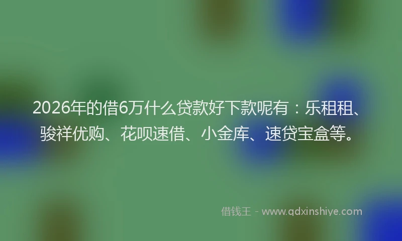 2026年的借6万什么贷款好下款呢有：乐租租、骏祥优购、花呗速借、小金库、速贷宝盒等。