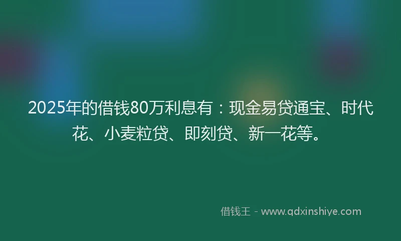 2025年的借钱80万利息有：现金易贷通宝、时代花、小麦粒贷、即刻贷、新一花等。