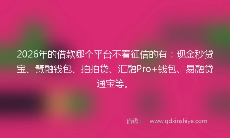 2026年的借款哪个平台不看征信的有:现金秒贷宝、慧融钱包、拍拍贷、汇融Pro+钱包、易融贷通宝等。