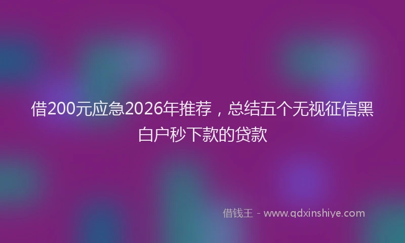 借200元应急2026年推荐，总结五个无视征信黑白户秒下款的贷款
