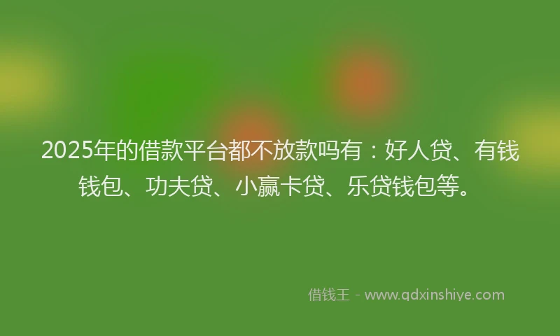2025年的借款平台都不放款吗有:好人贷、有钱钱包、功夫贷、小赢卡贷、乐贷钱包等。