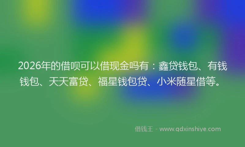 2026年的借呗可以借现金吗有：鑫贷钱包、有钱钱包、天天富贷、福星钱包贷、小米随星借等。