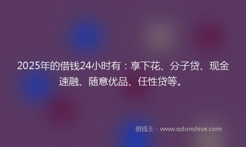 2025年的借钱24小时有：享下花、分子贷、现金速融、随意优品、任性贷等。