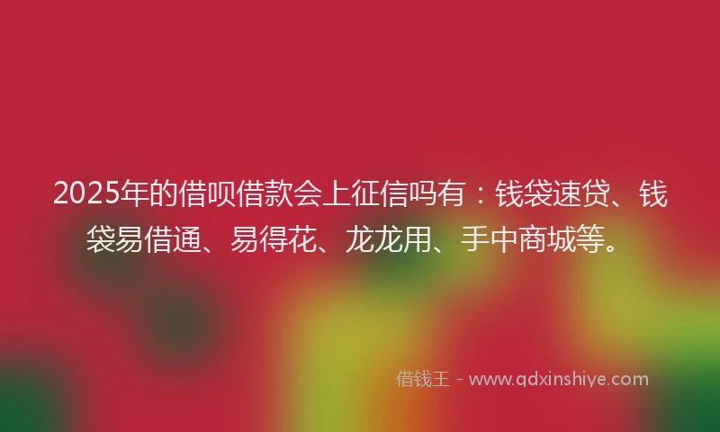 2025年的借呗借款会上征信吗有：钱袋速贷、钱袋易借通、易得花、龙龙用、手中商城等。