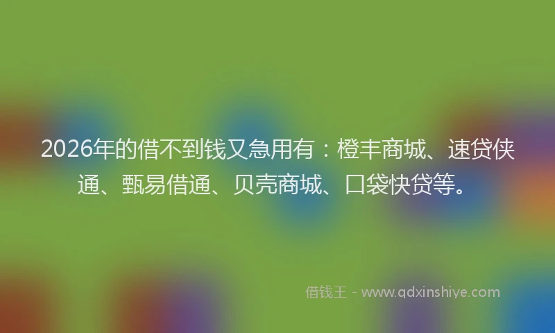 2026年的借不到钱又急用有:橙丰商城、速贷侠通、甄易借通、贝壳商城、口袋快贷等。