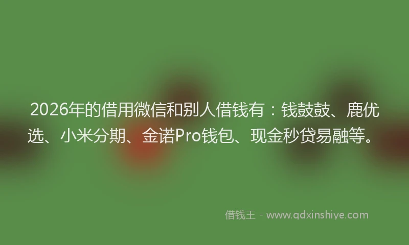 2026年的借用微信和别人借钱有：钱鼓鼓、鹿优选、小米分期、金诺Pro钱包、现金秒贷易融等。