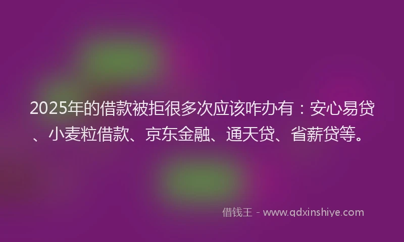 2025年的借款被拒很多次应该咋办有:安心易贷、小麦粒借款、京东金融、通天贷、省薪贷等。