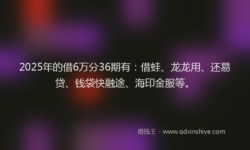 2025年的借6万分36期有：借蛙、龙龙用、还易贷、钱袋快融途、海印金服等。