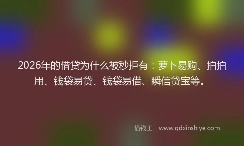2026年的借贷为什么被秒拒有：萝卜易购、拍拍用、钱袋易贷、钱袋易借、瞬信贷宝等。