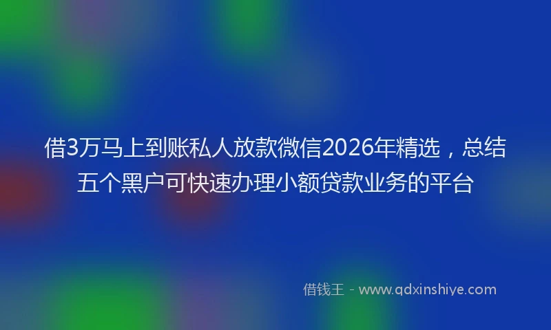 借3万马上到账私人放款微信2026年精选，总结五个黑户可快速办理小额贷款业务的平台