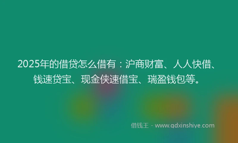 2025年的借贷怎么借有:沪商财富、人人快借、钱速贷宝、现金侠速借宝、瑞盈钱包等。