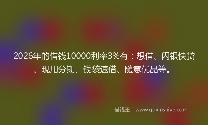 2026年的借钱10000利率3%有：想借、闪银快贷、现用分期、钱袋速借、随意优品等。