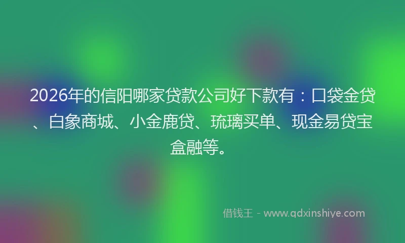 2026年的信阳哪家贷款公司好下款有：口袋金贷、白象商城、小金鹿贷、琉璃买单、现金易贷宝盒融等。