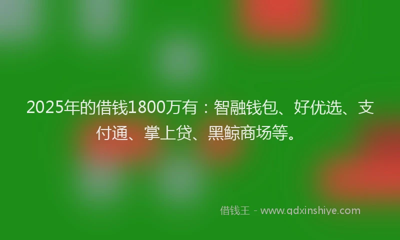 2025年的借钱1800万有：智融钱包、好优选、支付通、掌上贷、黑鲸商场等。