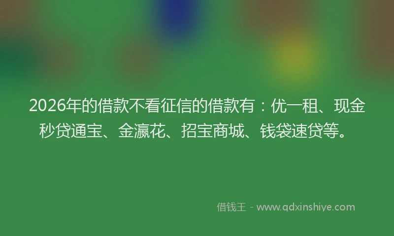 2026年的借款不看征信的借款有:优一租、现金秒贷通宝、金瀛花、招宝商城、钱袋速贷等。