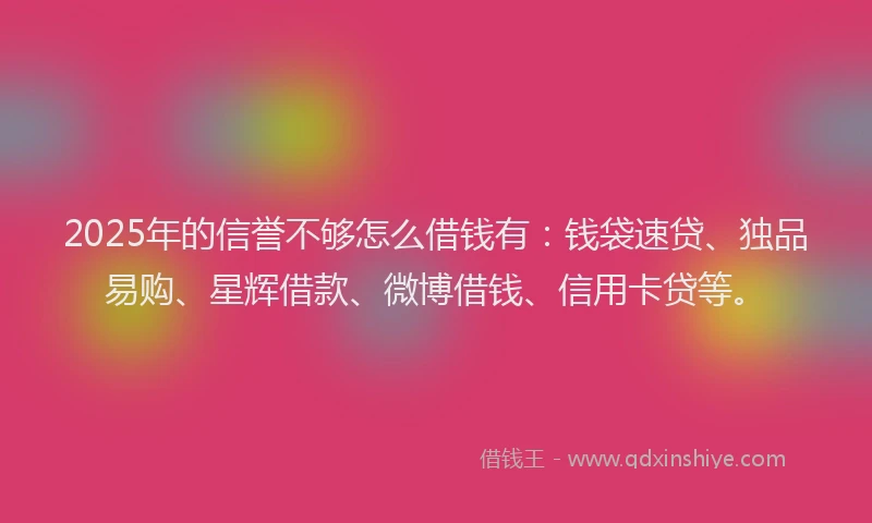 2025年的信誉不够怎么借钱有:钱袋速贷、独品易购、星辉借款、微博借钱、信用卡贷等。