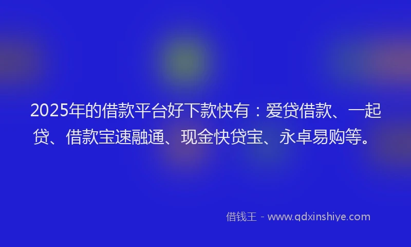 2025年的借款平台好下款快有:爱贷借款、一起贷、借款宝速融通、现金快贷宝、永卓易购等。