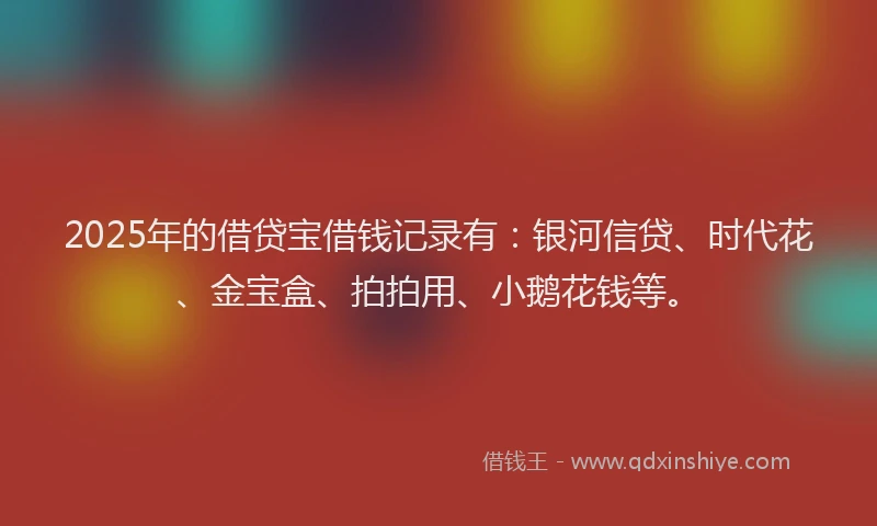 2025年的借贷宝借钱记录有：银河信贷、时代花、金宝盒、拍拍用、小鹅花钱等。
