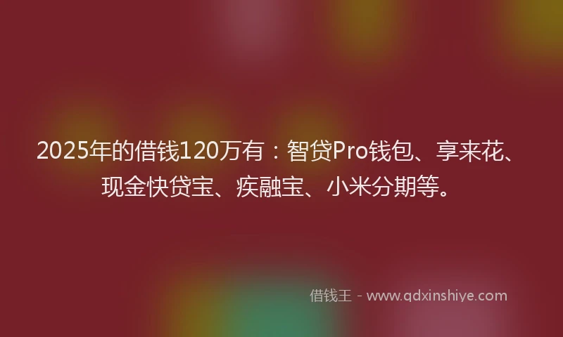 2025年的借钱120万有:智贷Pro钱包、享来花、现金快贷宝、疾融宝、小米分期等。